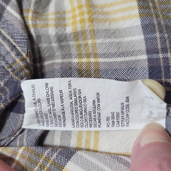 TIMBERLAND GRAY YELLOW PLAID ROLL TAB COTTON WESTERN BUTTON DOWN BUTTON SHIRT - Picture 14 of 15